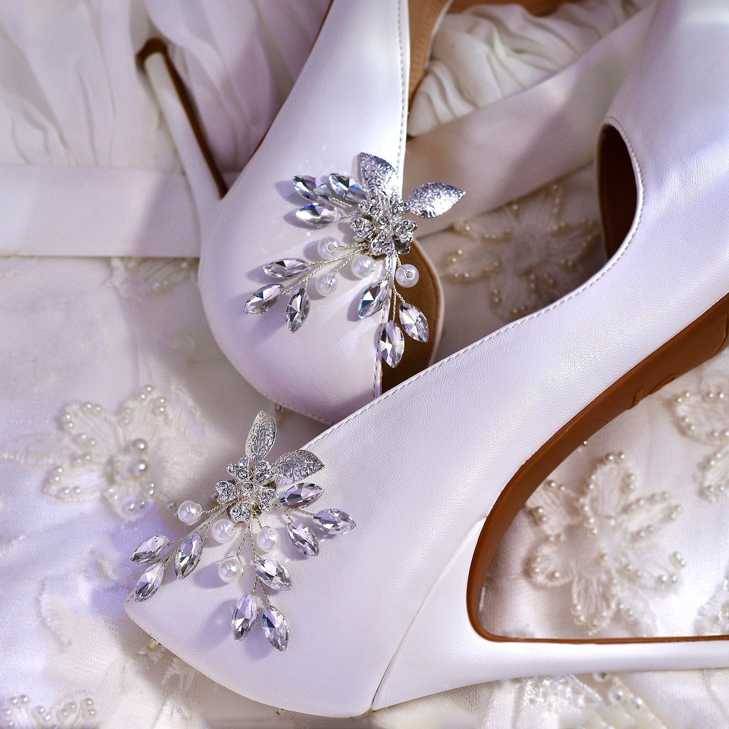 Leaf Rhinestone Bridal Shoe Clips Wedding Heel Decoration - Bridella BHX67
