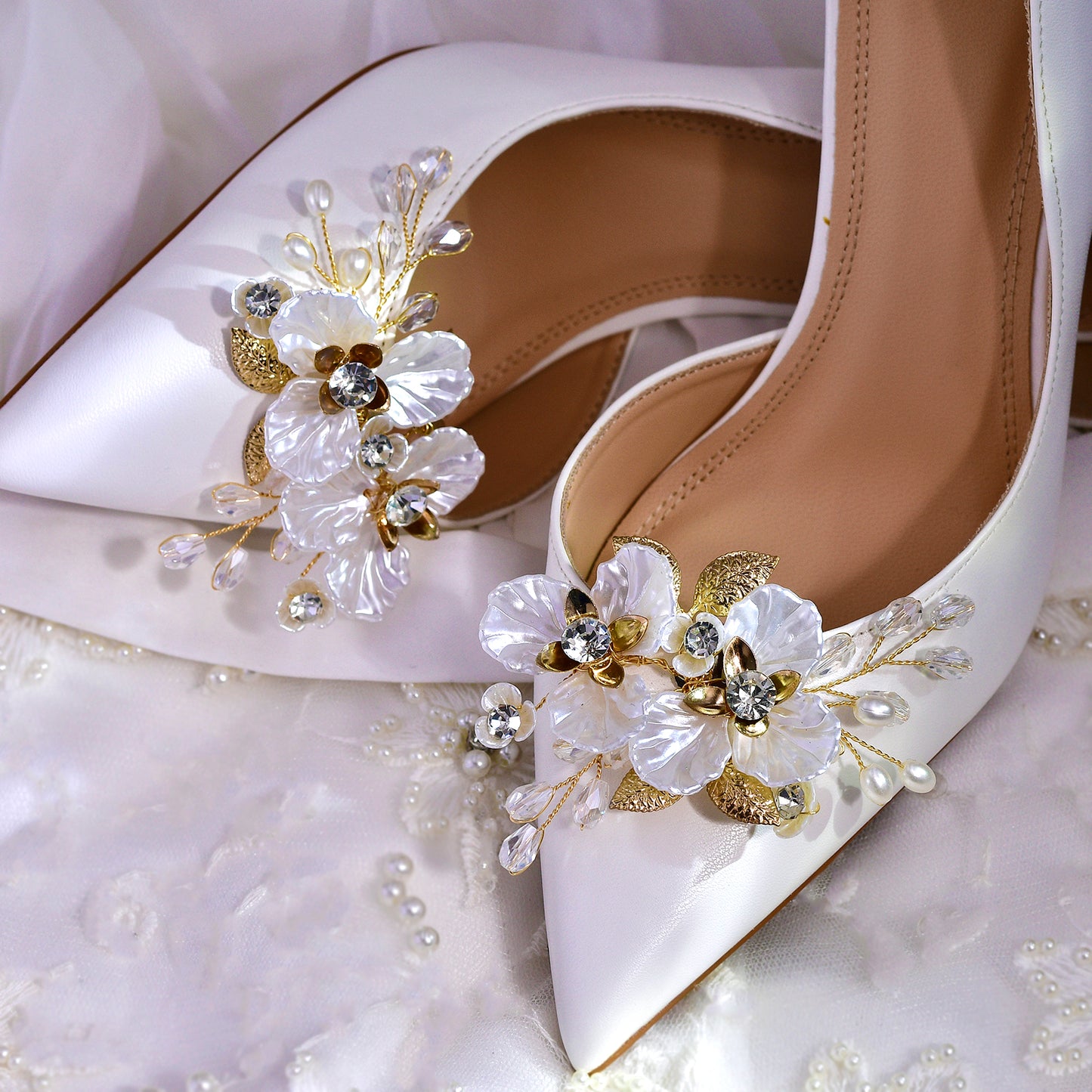 Gold Leaf Rhinestone Bridal Shoe Clips Wedding Decoration - Bridella BHX65