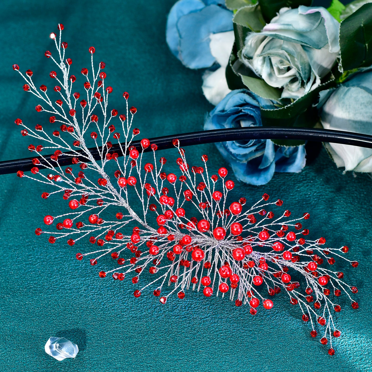 Red silver purple Rhinestone Pearl Bridal Tiara – Bridella BHP931