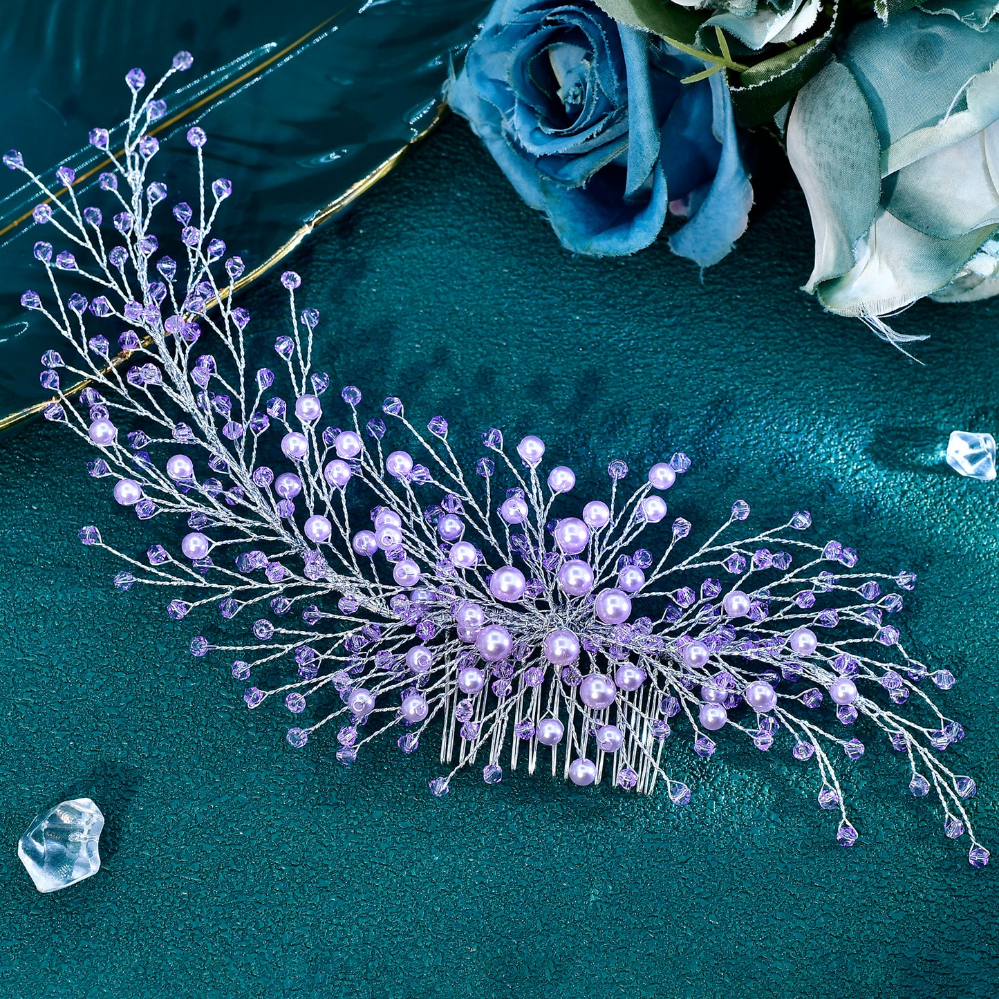 Red silver purple Rhinestone Pearl Bridal Tiara – Bridella BHP931