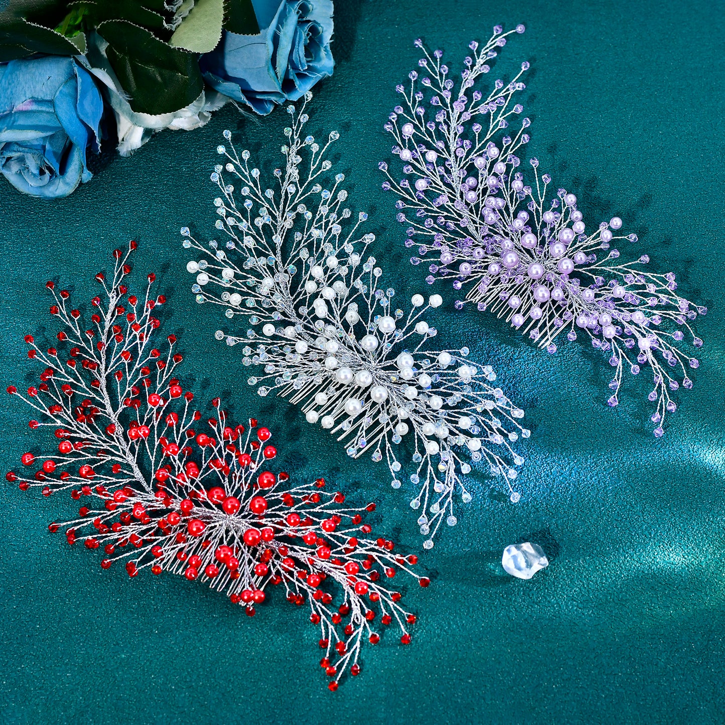 Red silver purple Rhinestone Pearl Bridal Tiara – Bridella BHP931