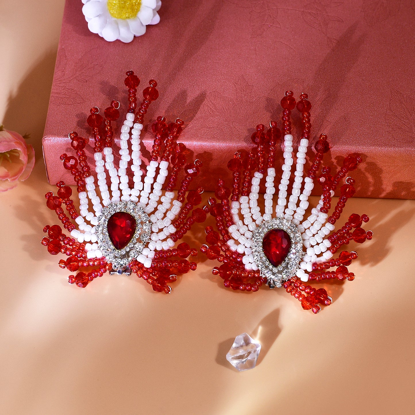 Red Beaded Bridal Shoe Clips Wedding Heel Decoration - Bridella BHX72