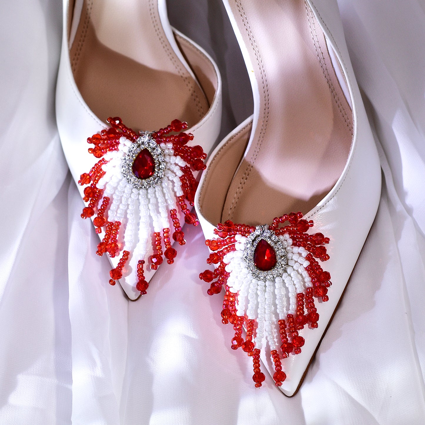Red Beaded Bridal Shoe Clips Wedding Heel Decoration - Bridella BHX72