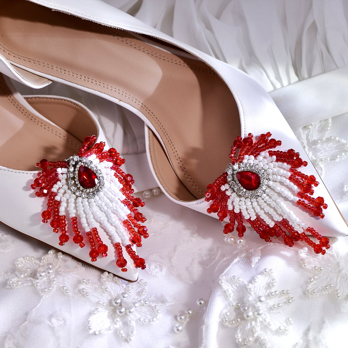 Red Beaded Bridal Shoe Clips Wedding Heel Decoration - Bridella BHX72