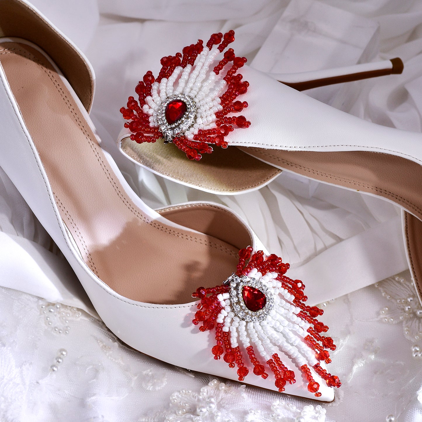 Red Beaded Bridal Shoe Clips Wedding Heel Decoration - Bridella BHX72
