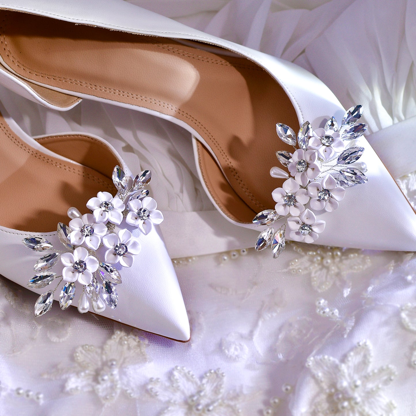Flower Rhinestone Bridal Shoe Clips Wedding Heel Decoration - Bridella BHX71