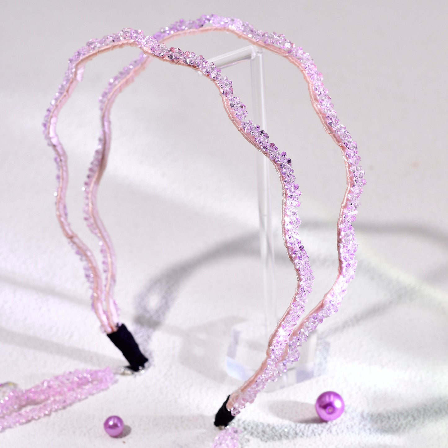 Pink Rhinestone Tassel Bridal Headband Wedding Hair Accessories - Bridella BYXA176