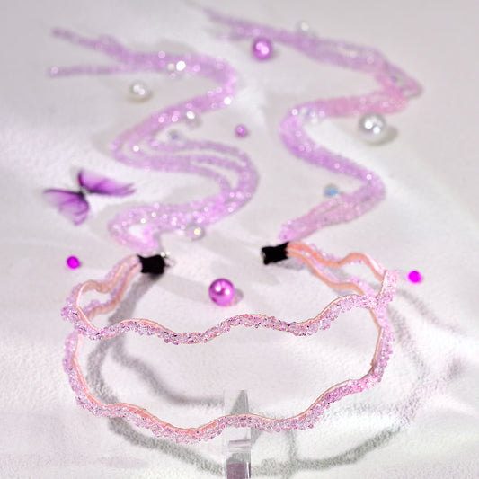 Pink Rhinestone Tassel Bridal Headband Wedding Hair Accessories - Bridella BYXA176