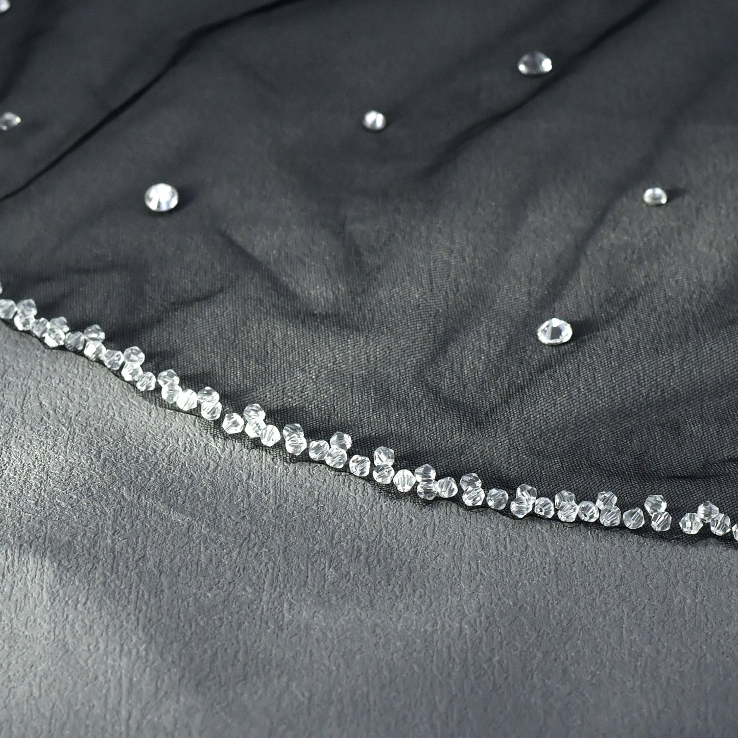 Black Crystal Beaded Bridal Blusher Veil Rhinestone Birdcage Wedding Veil - Bridella BMA10-B