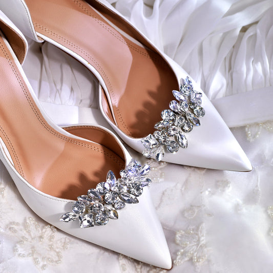 Silver Rhinestone Bridal Shoe Clips Wedding Heel Decoration - Bridella BHX51