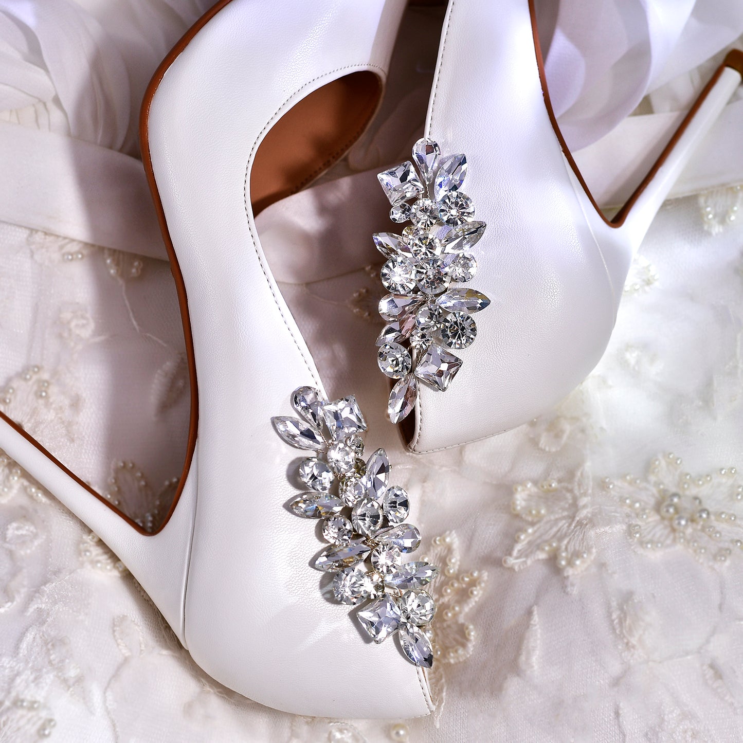 Silver Rhinestone Bridal Shoe Clips Wedding Heel Decoration - Bridella BHX51