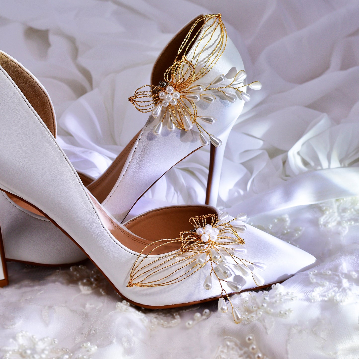 Gold Rhinestone Bridal Shoe Clips Wedding Heel Decoration - Bridella BHX55