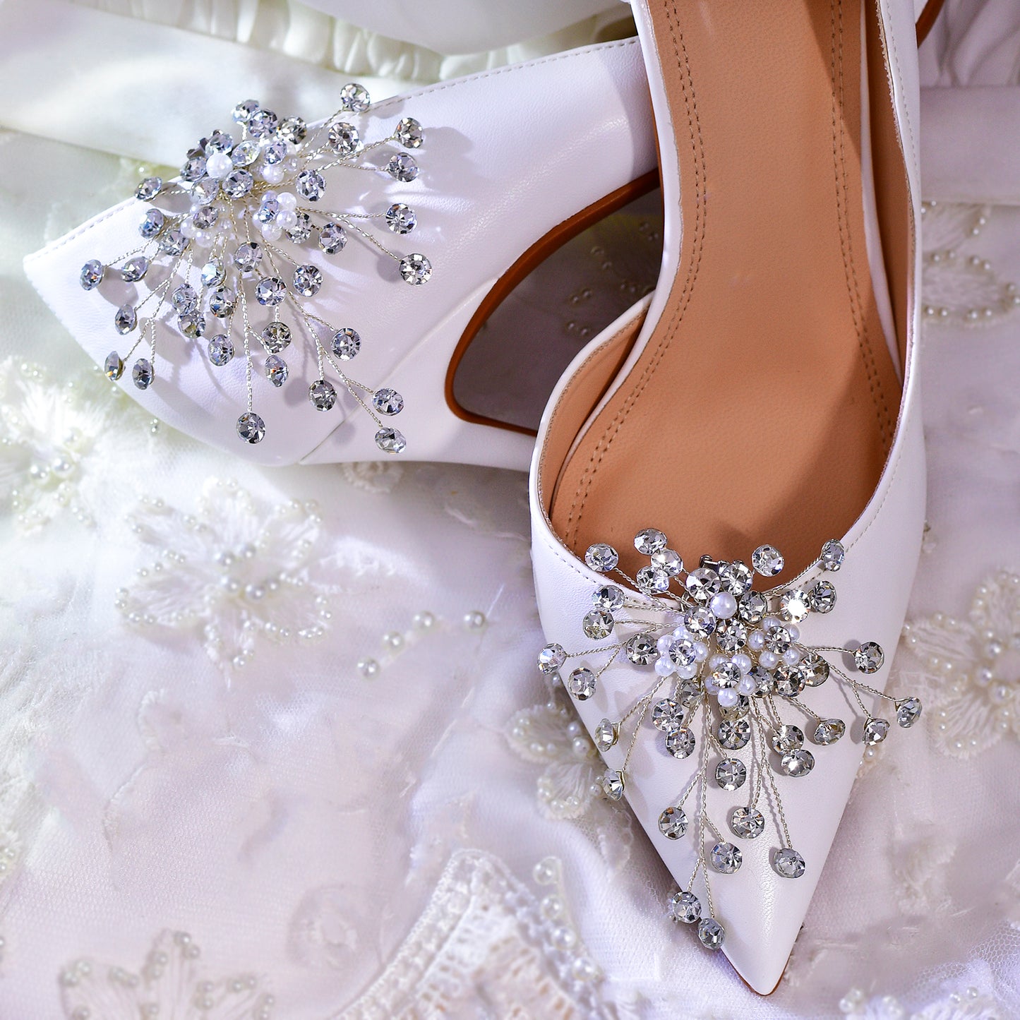 Pearl Rhinestone Bridal Shoe Clips Wedding Heel Decoration - Bridella BHX56