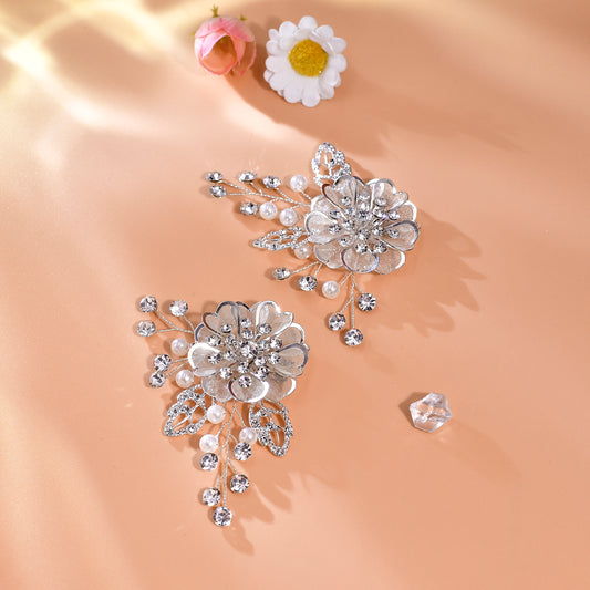 Leaf Flower Rhinestone Bridal Shoe Clips Wedding Decoration - Bridella BHX63