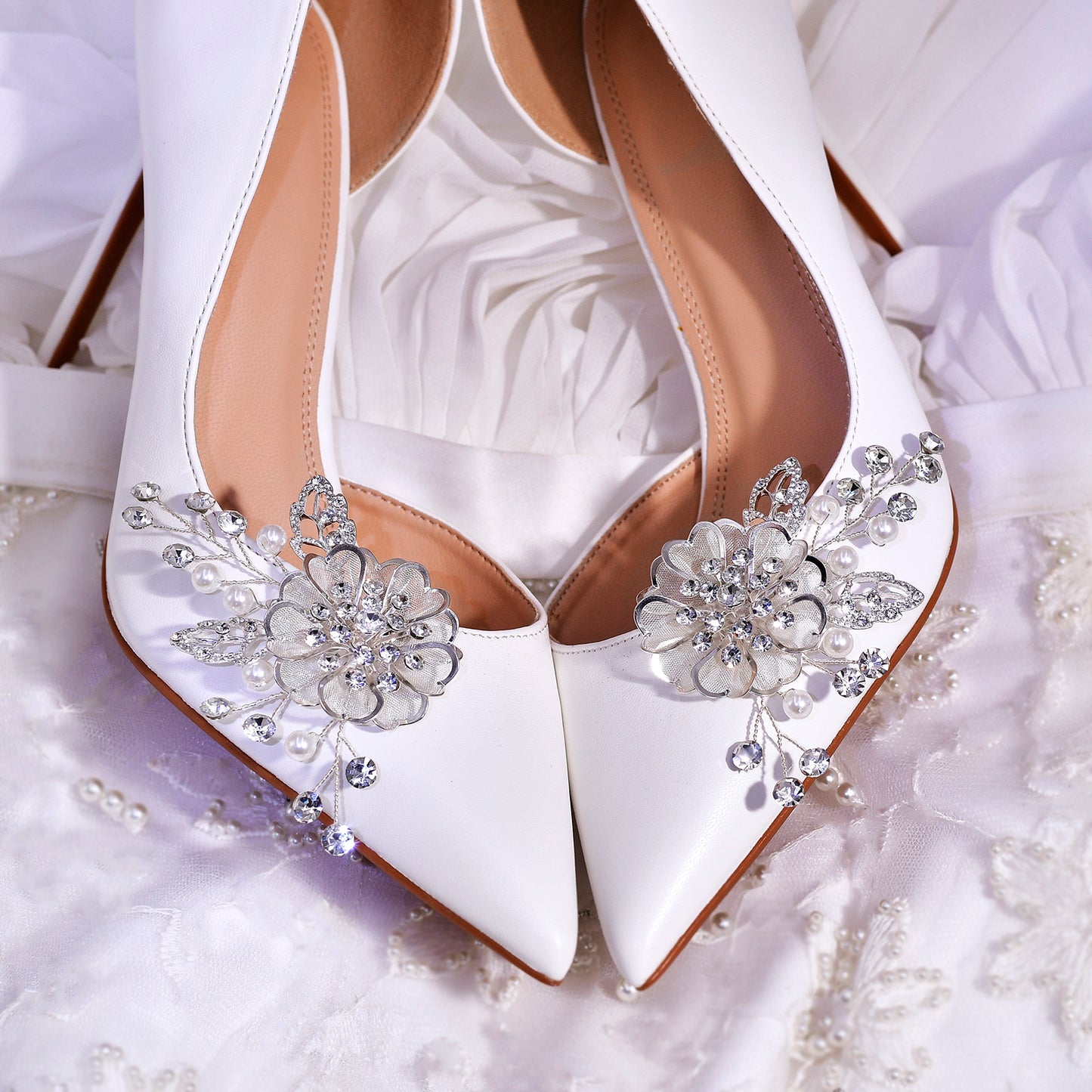 Leaf Flower Rhinestone Bridal Shoe Clips Wedding Decoration - Bridella BHX63