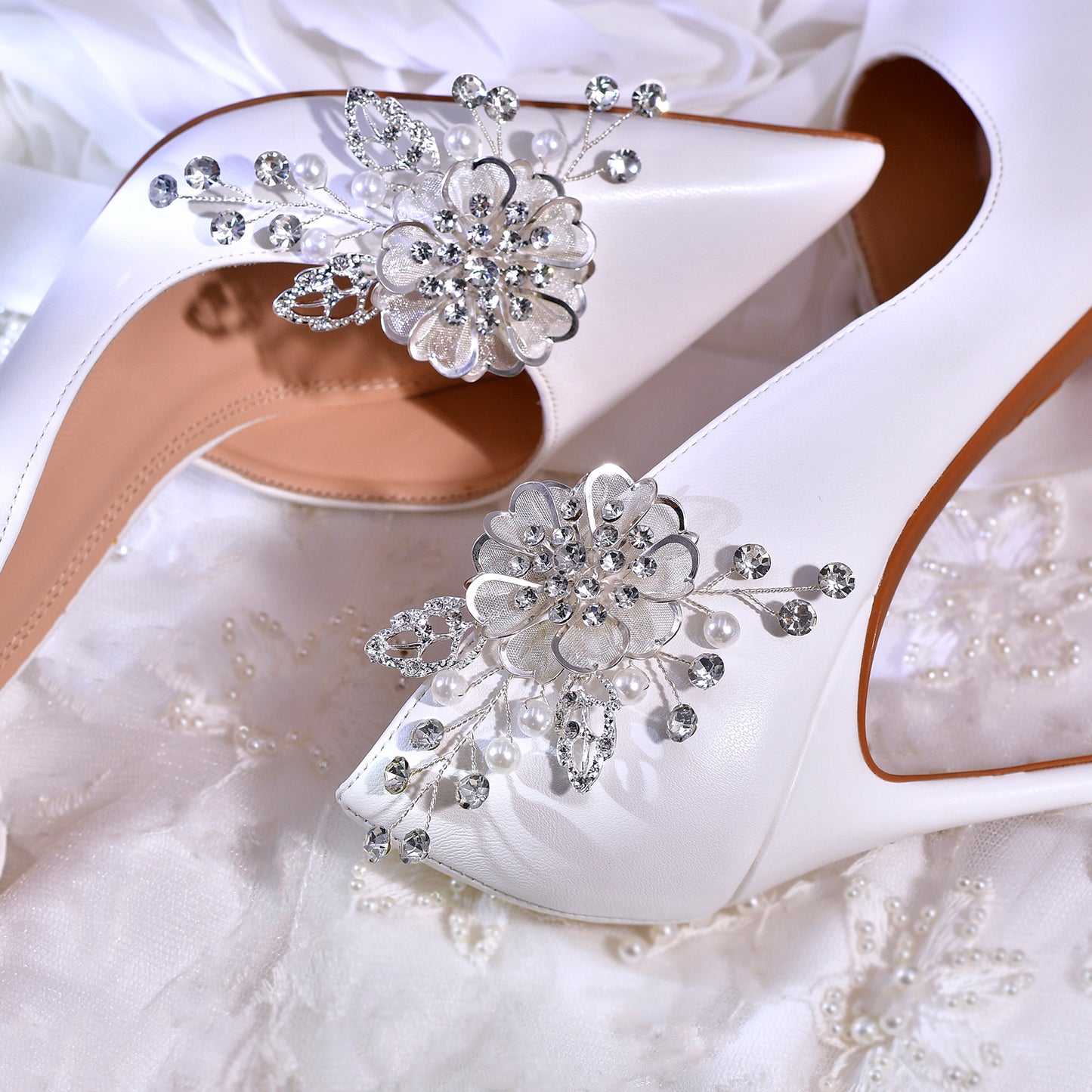 Leaf Flower Rhinestone Bridal Shoe Clips Wedding Decoration - Bridella BHX63