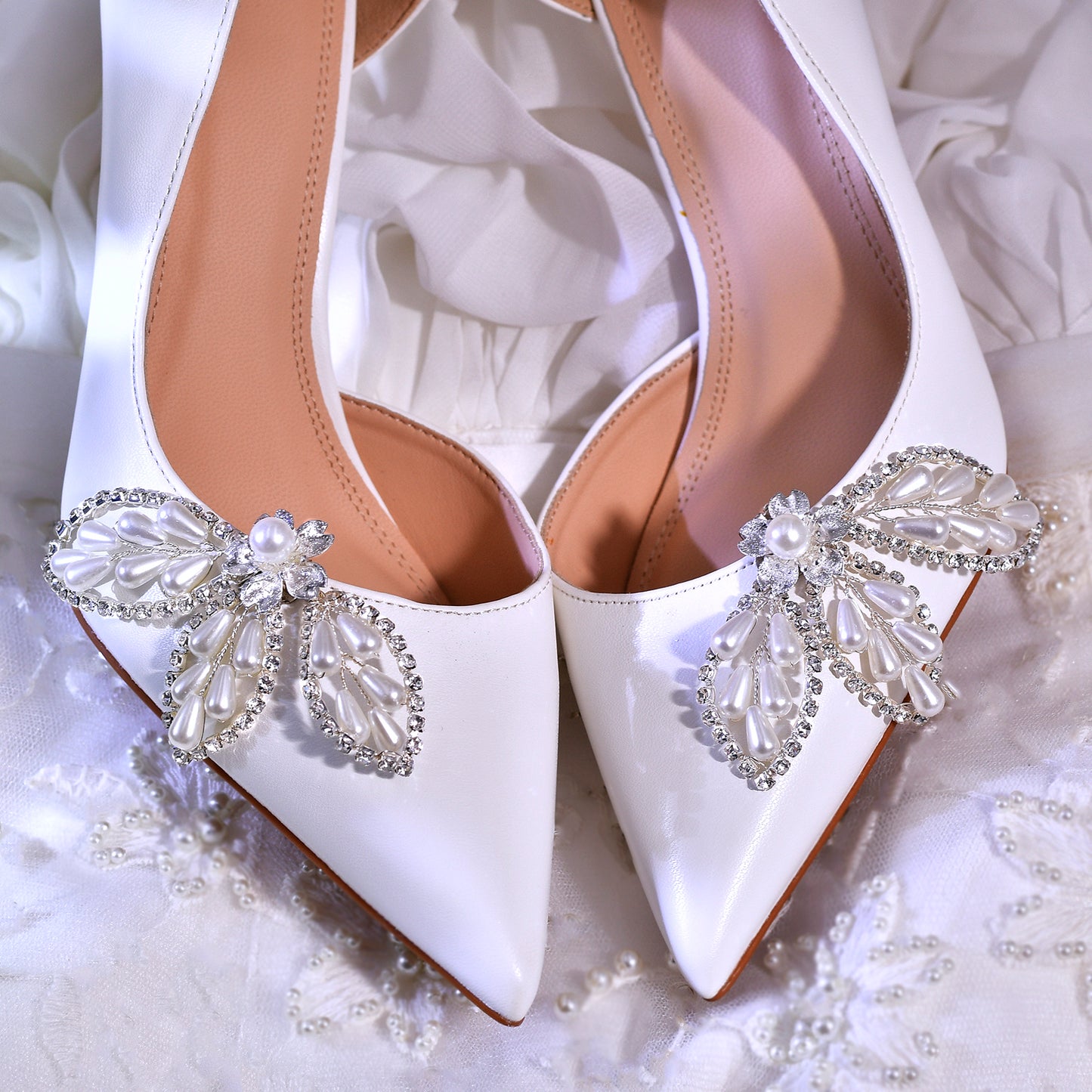 Butterfly Pearl Bridal Shoe Clips Wedding Heel Decoration - Bridella BHX62