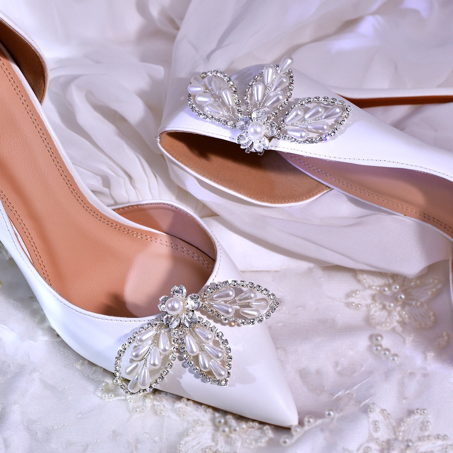 Butterfly Pearl Bridal Shoe Clips Wedding Heel Decoration - Bridella BHX62