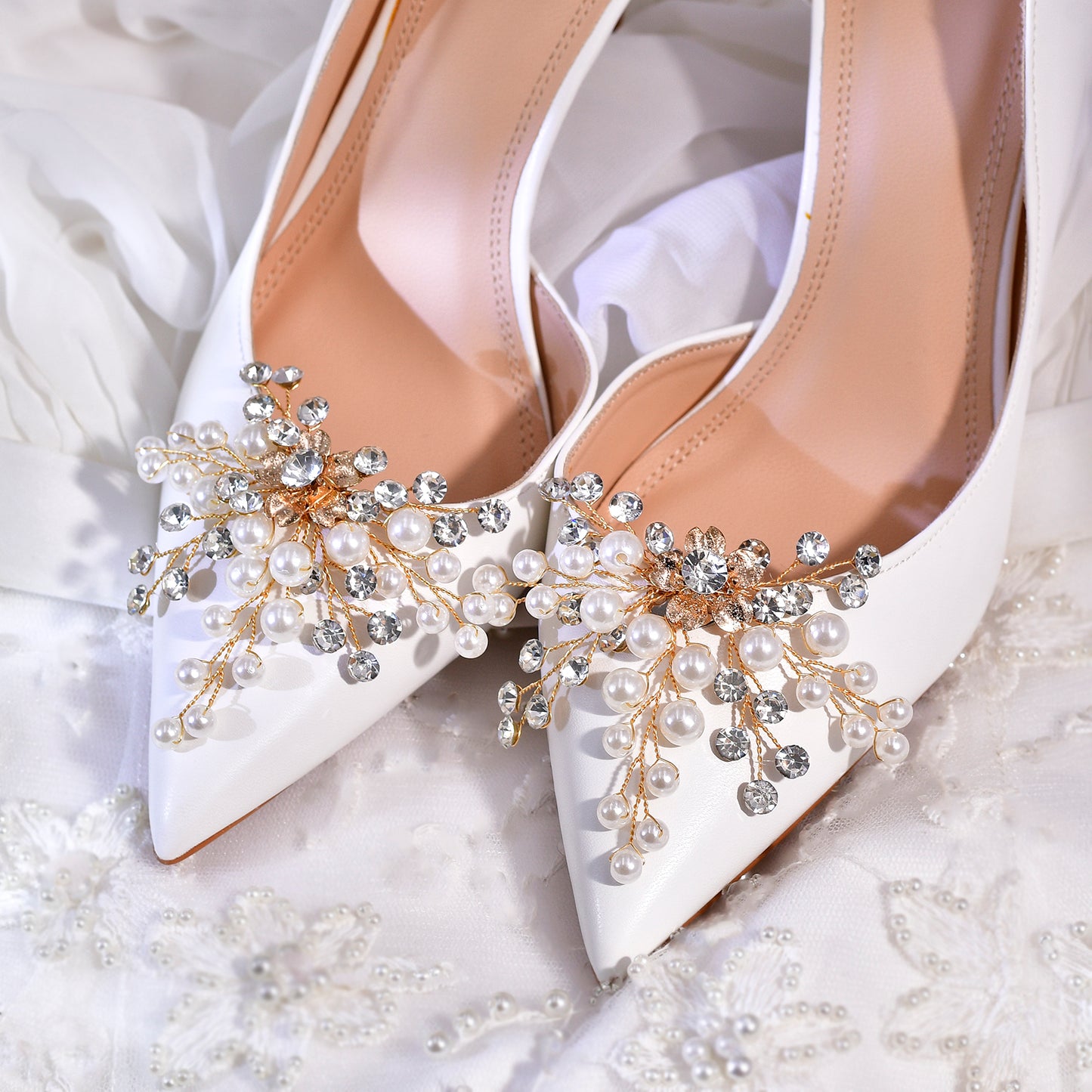 Pearl Gold Bridal Shoe Clips Wedding Heel Decoration - Bridella BHX61