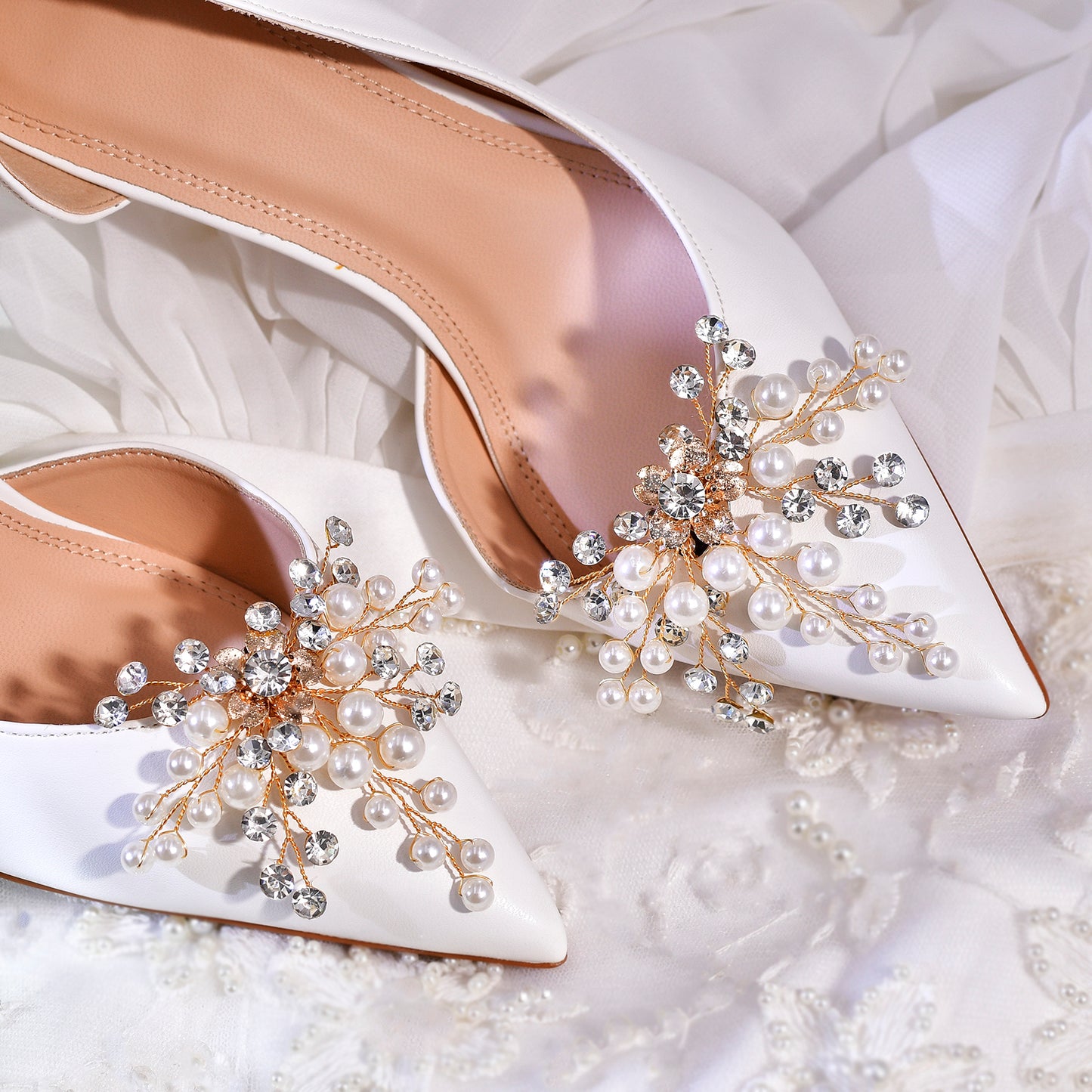 Pearl Gold Bridal Shoe Clips Wedding Heel Decoration - Bridella BHX61
