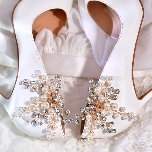 Pearl Gold Bridal Shoe Clips Wedding Heel Decoration - Bridella BHX61