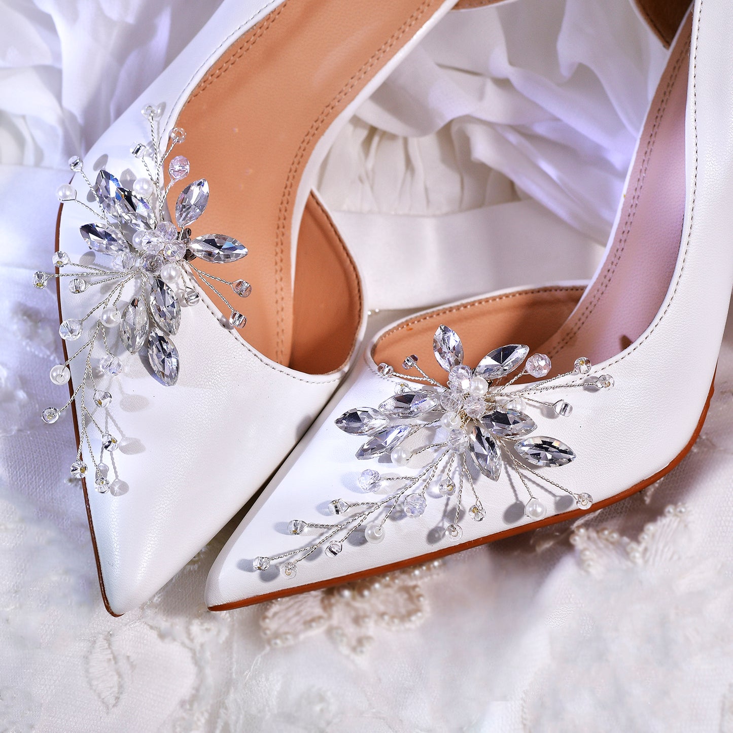 Pearl Rhinestone Bridal Shoe Clips Wedding Heel Decoration - Bridella BHX59