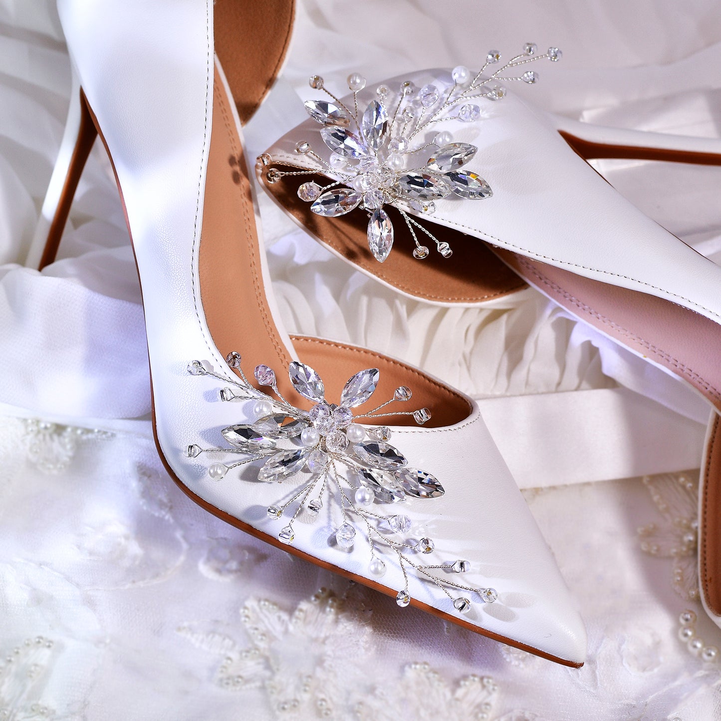 Pearl Rhinestone Bridal Shoe Clips Wedding Heel Decoration - Bridella BHX59