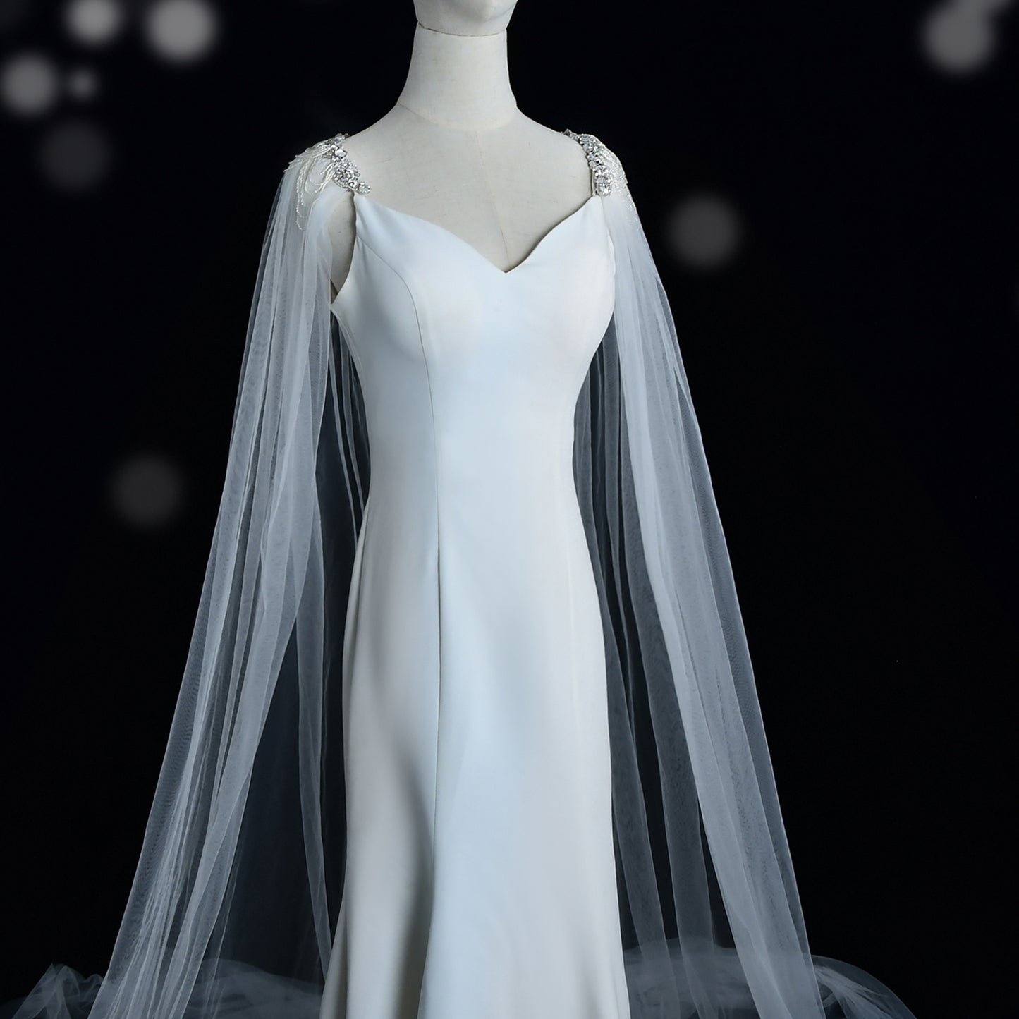 Luxury Crystal Beaded Extra Long Bridal Cape Veil - Bridella BVG47