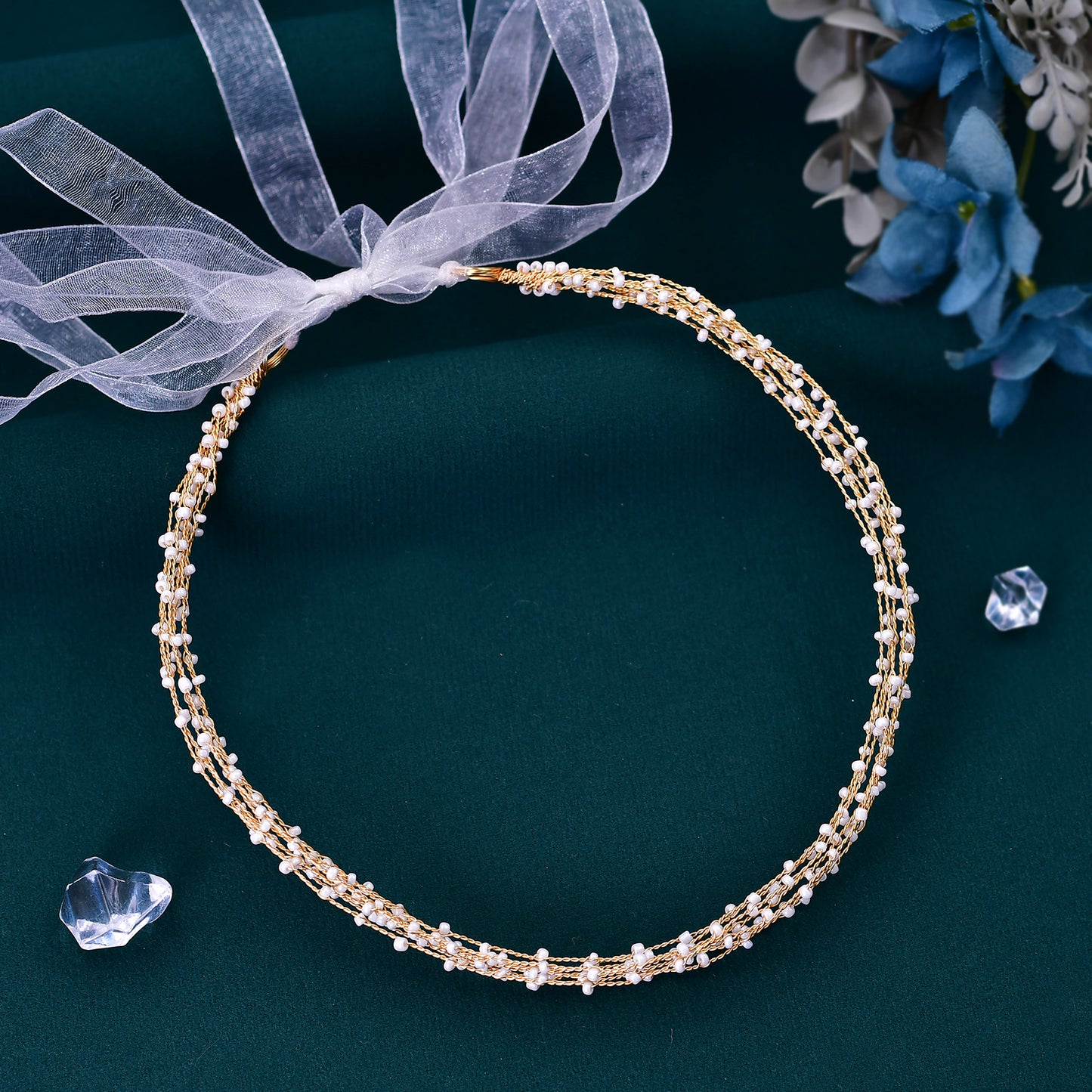 Gold Bead Bridal Headband for Wedding - Bridella BHP28-G