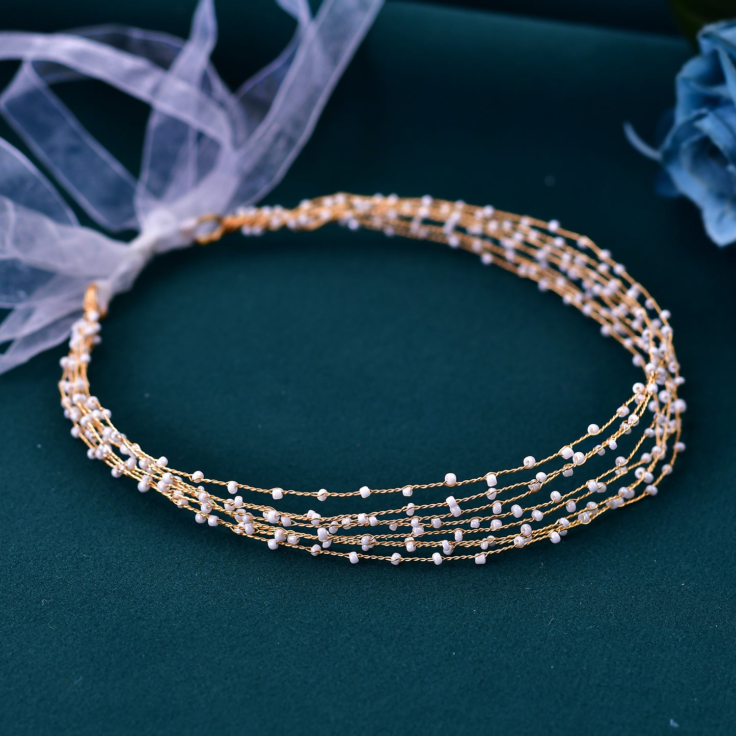 Gold Bead Bridal Headband for Wedding - Bridella BHP28-G
