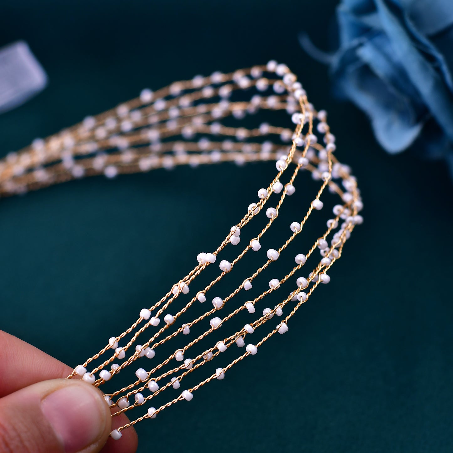 Gold Bead Bridal Headband for Wedding - Bridella BHP28-G