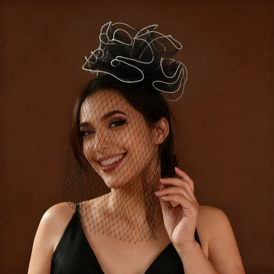 Black Floral Birdcage Bridal Blusher Veil Wedding Hair Accessory Vintage Face Veil - Bridella BMA02-B