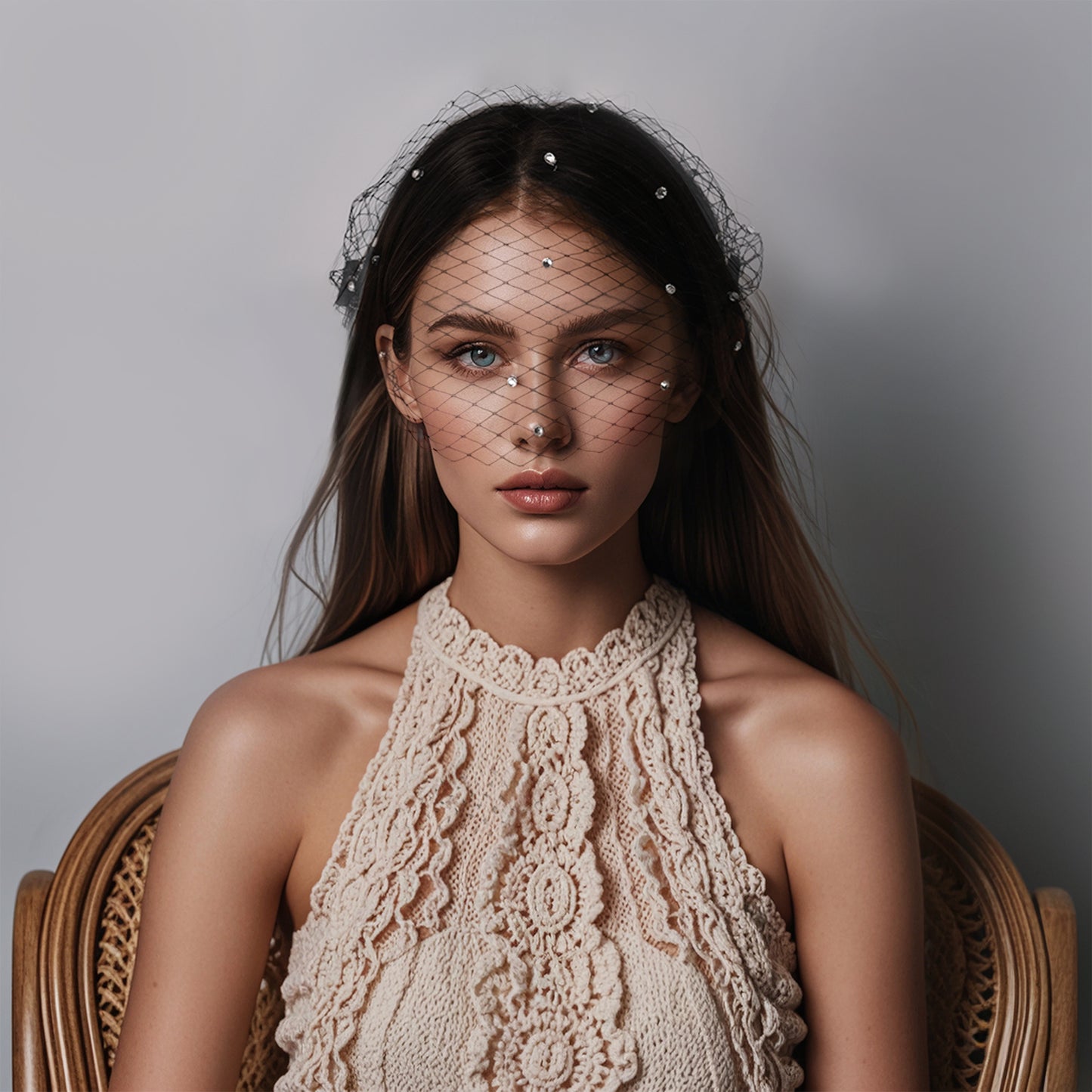 Black Birdcage Bridal Veil Rhinestone Wedding Veil - Bridella BMA42