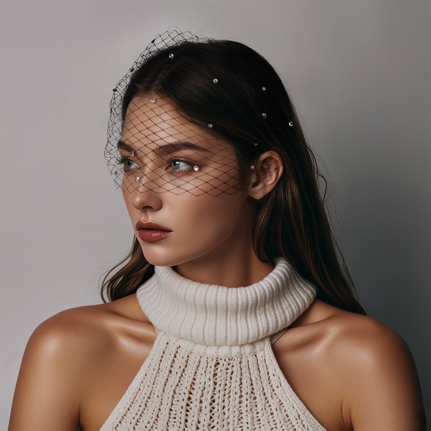 Black Birdcage Bridal Veil Rhinestone Wedding Veil - Bridella BMA42