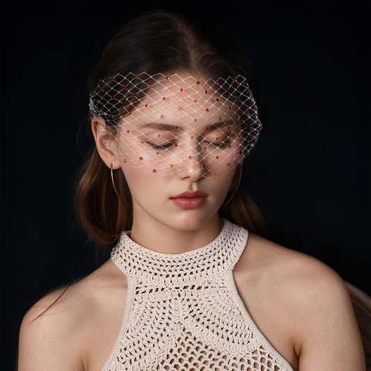 Red Rhinestone Bridal Blusher Veil Wedding Veil - Bridella BMA38