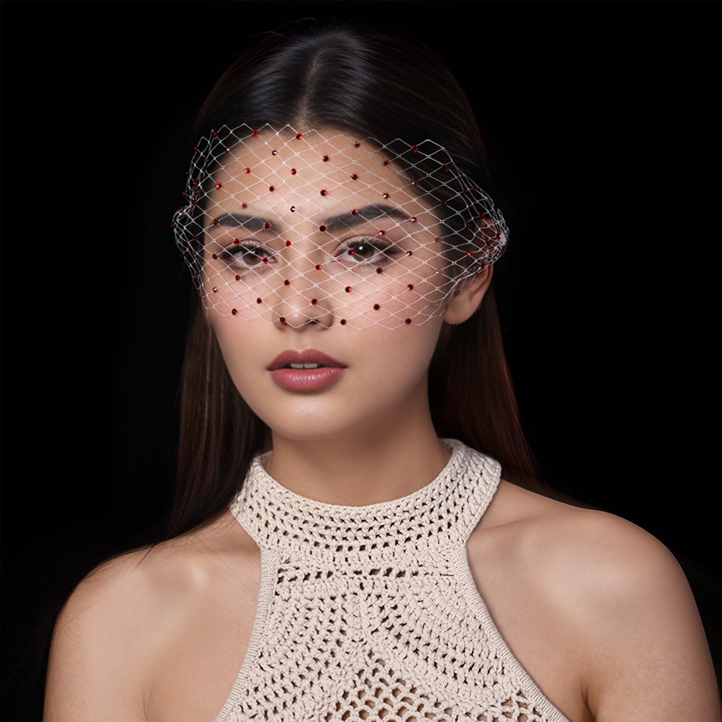 Red Rhinestone Bridal Blusher Veil Wedding Veil - Bridella BMA38