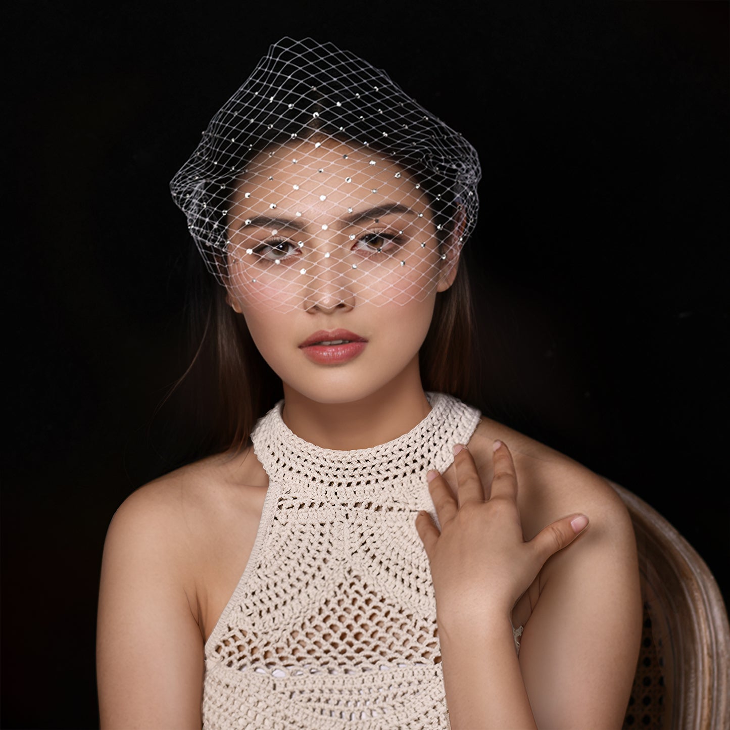 Rhinestone Bridal Blusher Veil Wedding Hair Comb Veil - Bridella BMA37