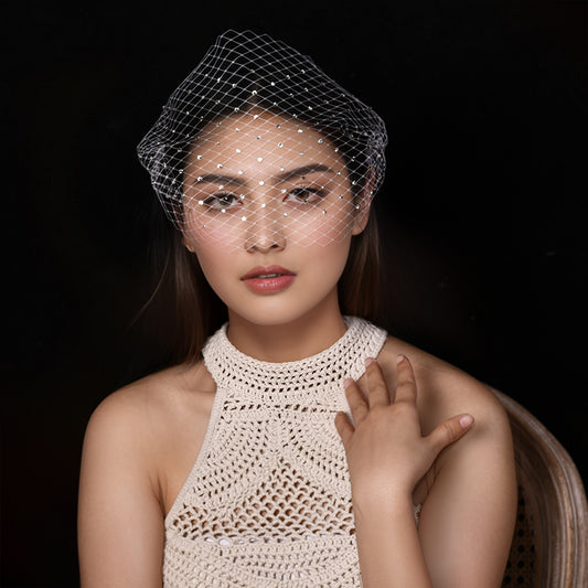 Rhinestone Bridal Blusher Veil Wedding Hair Comb Veil - Bridella BMA37