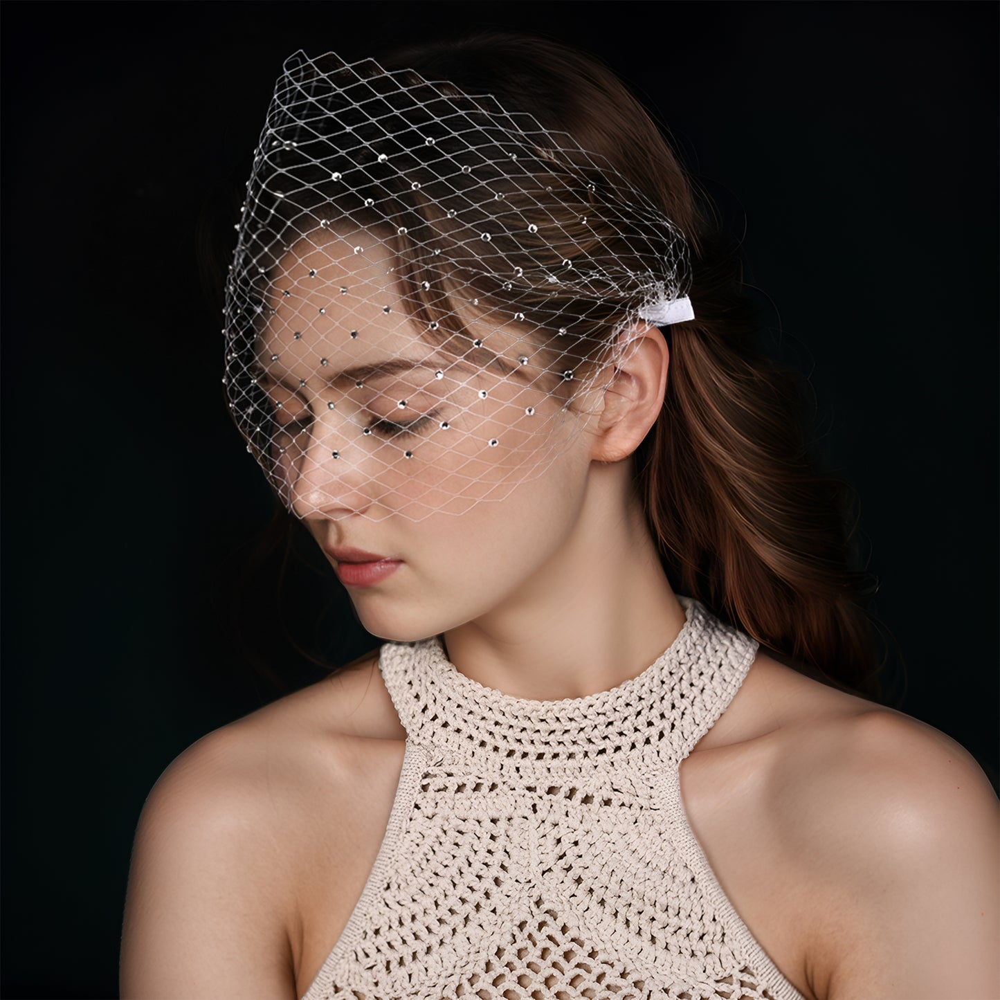 Rhinestone Bridal Blusher Veil Wedding Hair Comb Veil - Bridella BMA37