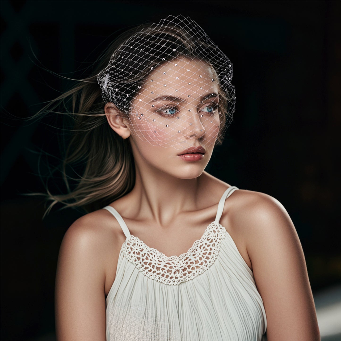 Rhinestone Bridal Blusher Veil Wedding Hair Comb Veil - Bridella BMA37
