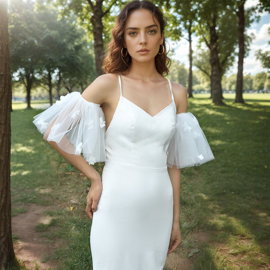 Detachable Bridal Tulle Sleeves Floral Wedding Dress Arm Sleeves - Bridella BMM28-I