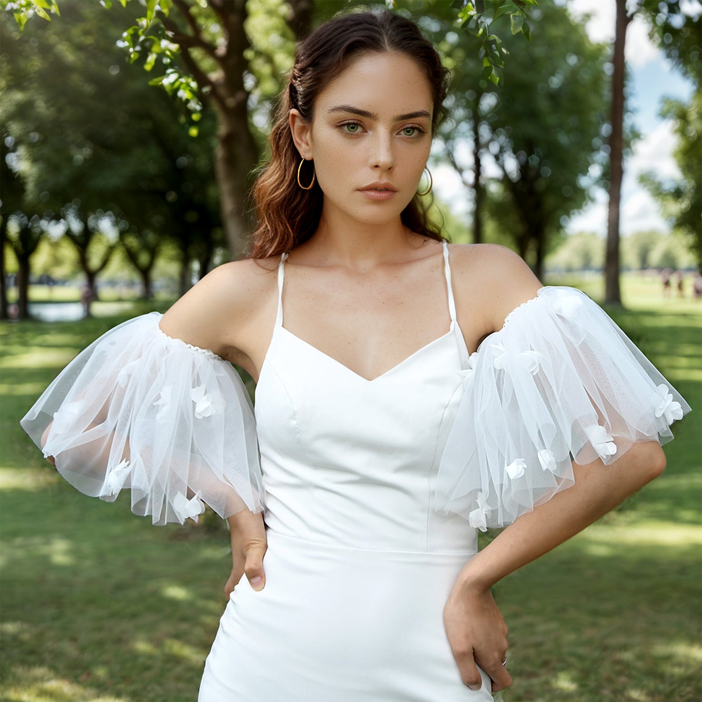 Detachable Bridal Tulle Sleeves Floral Wedding Dress Arm Sleeves - Bridella BMM28-I