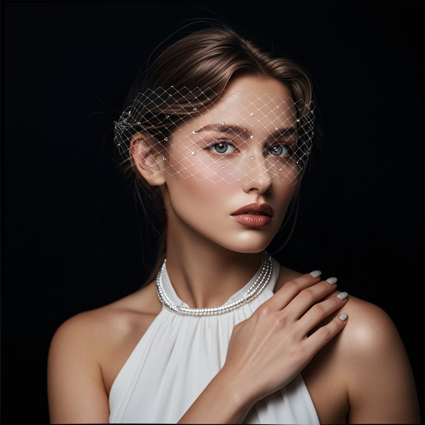 Sparkling Rhinestone Bridal Veil Wedding Blusher Veil - Bridella BMA30-W