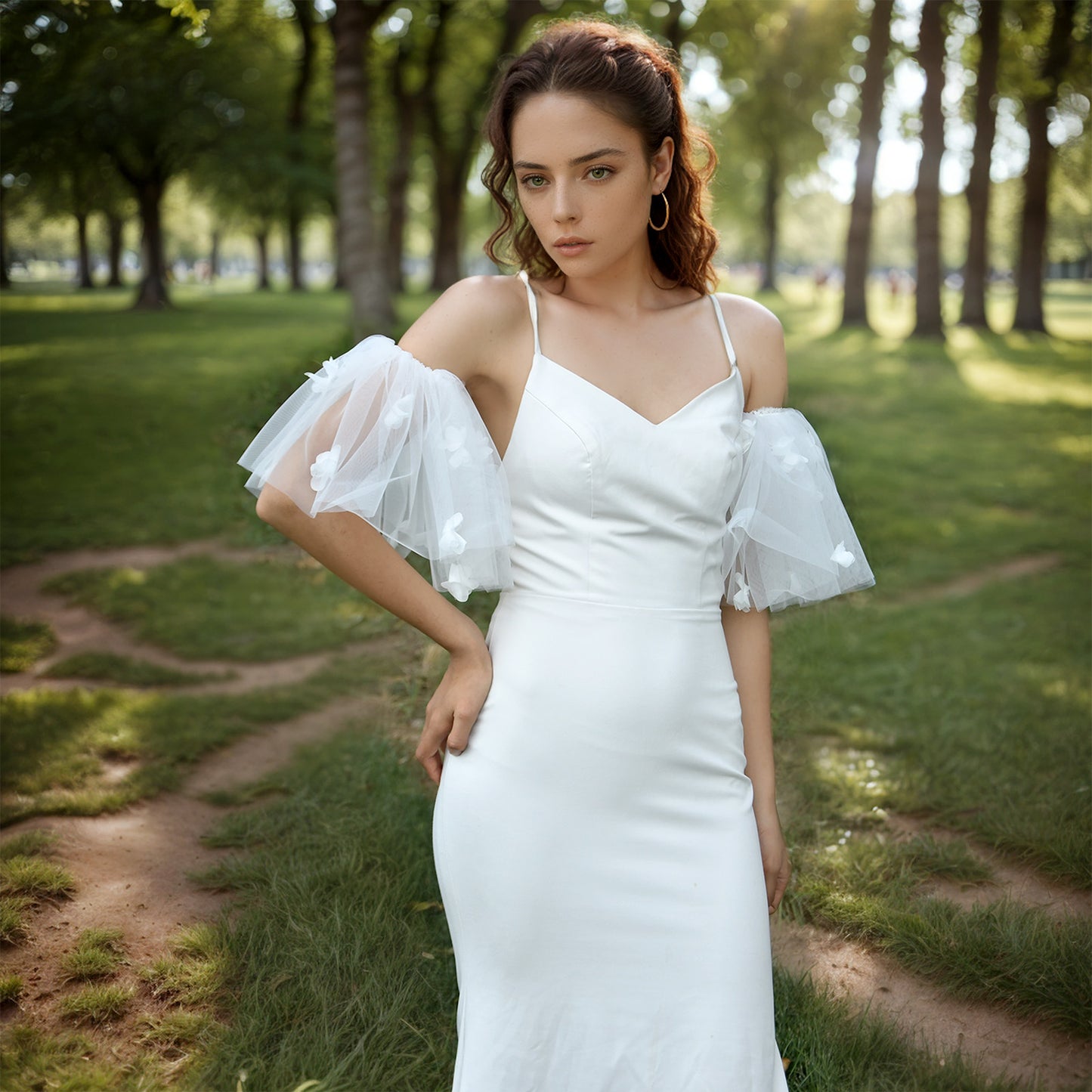 Detachable Bridal Tulle Sleeves Floral Wedding Dress Arm Sleeves - Bridella BMM28-I