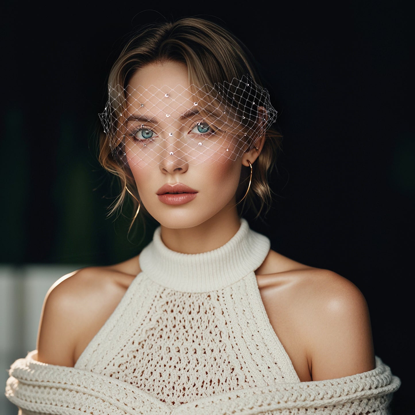 Sparkling Rhinestone Bridal Veil Wedding Blusher Veil - Bridella BMA30-W