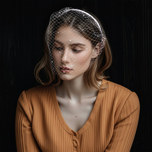 Rhinestone Birdcage Bridal Veil Wedding Headband Veil - Bridella BMA16-W
