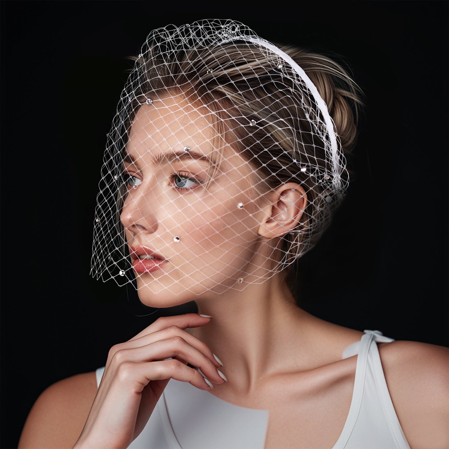 Rhinestone Birdcage Bridal Veil Wedding Headband Veil - Bridella BMA16-W