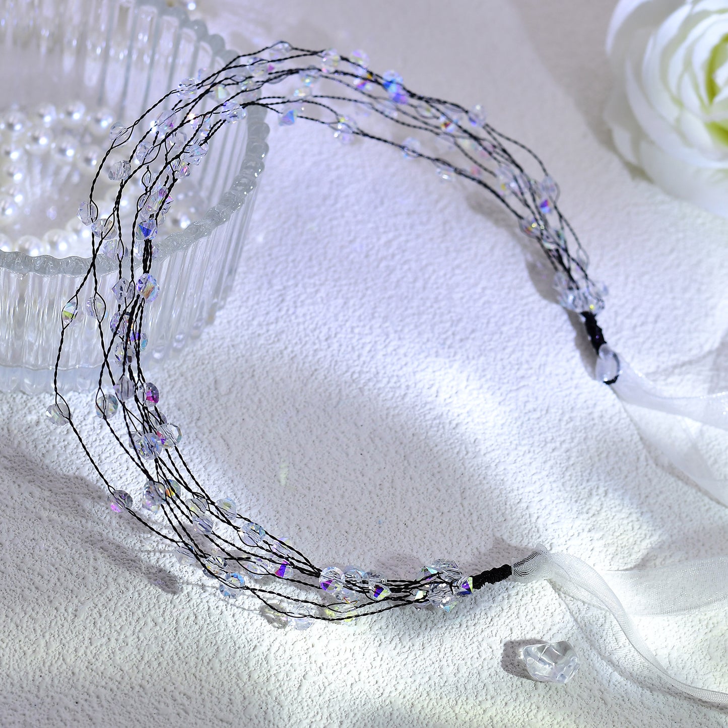 Black Crystal Minimalist Bridal Headband Wedding Hair Accessories - Bridella BYXA122