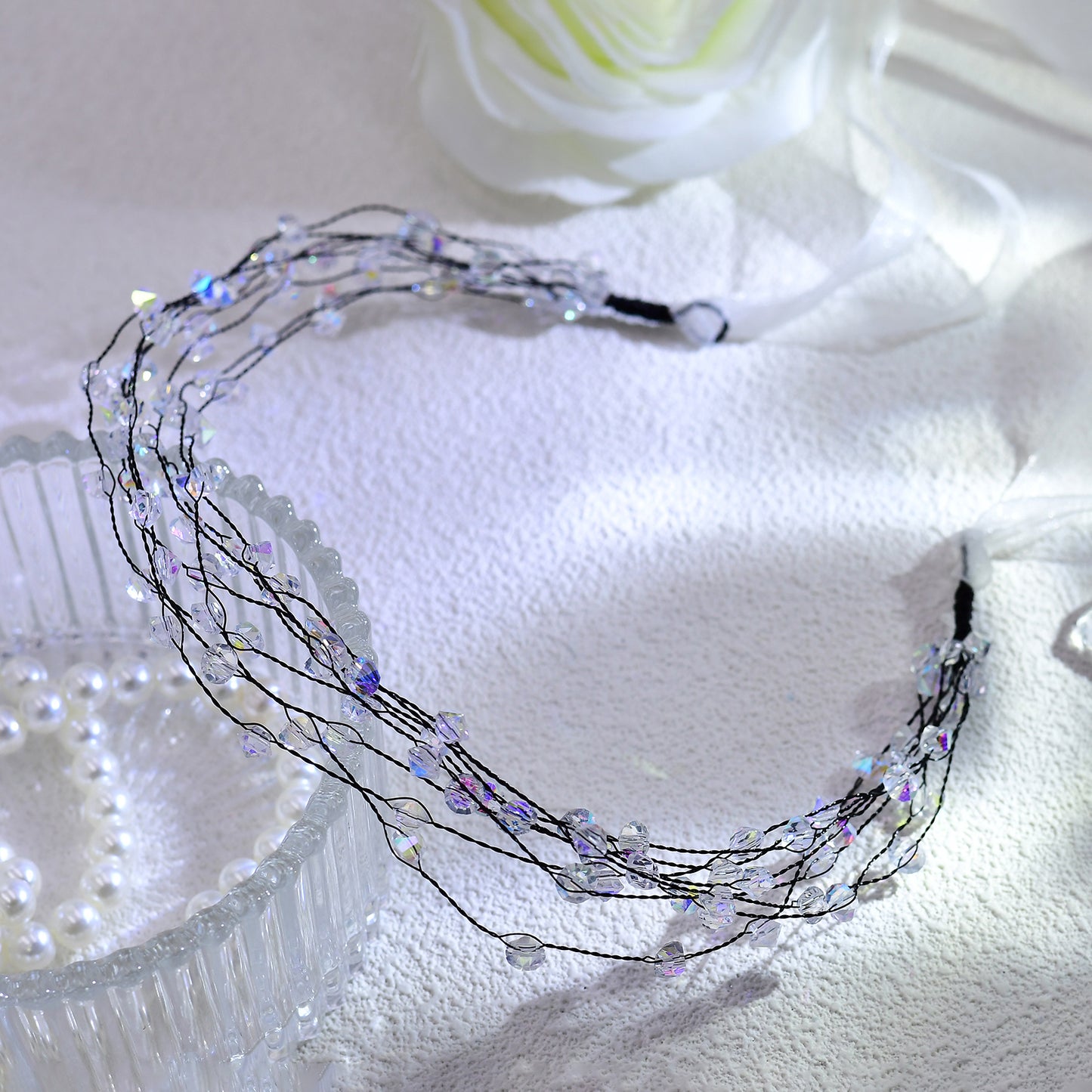 Black Crystal Minimalist Bridal Headband Wedding Hair Accessories - Bridella BYXA122
