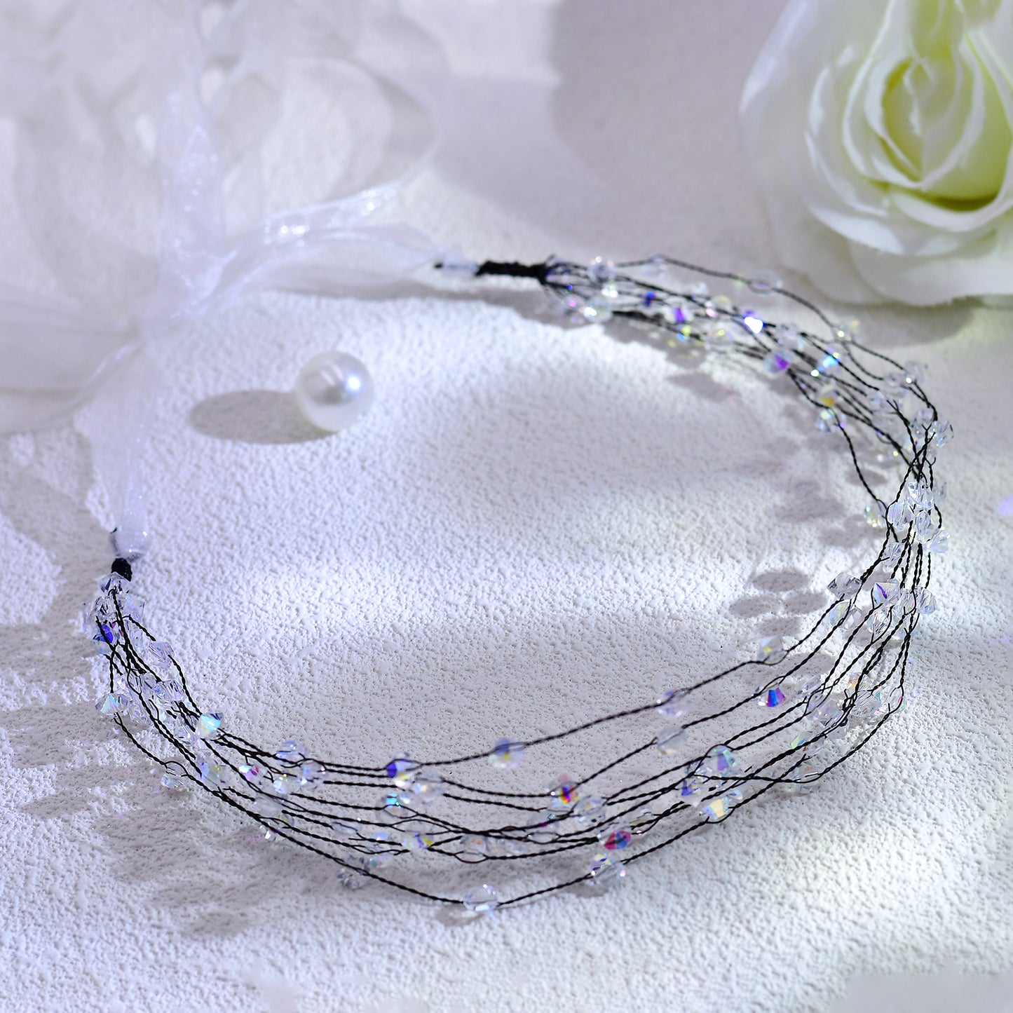Black Crystal Minimalist Bridal Headband Wedding Hair Accessories - Bridella BYXA122